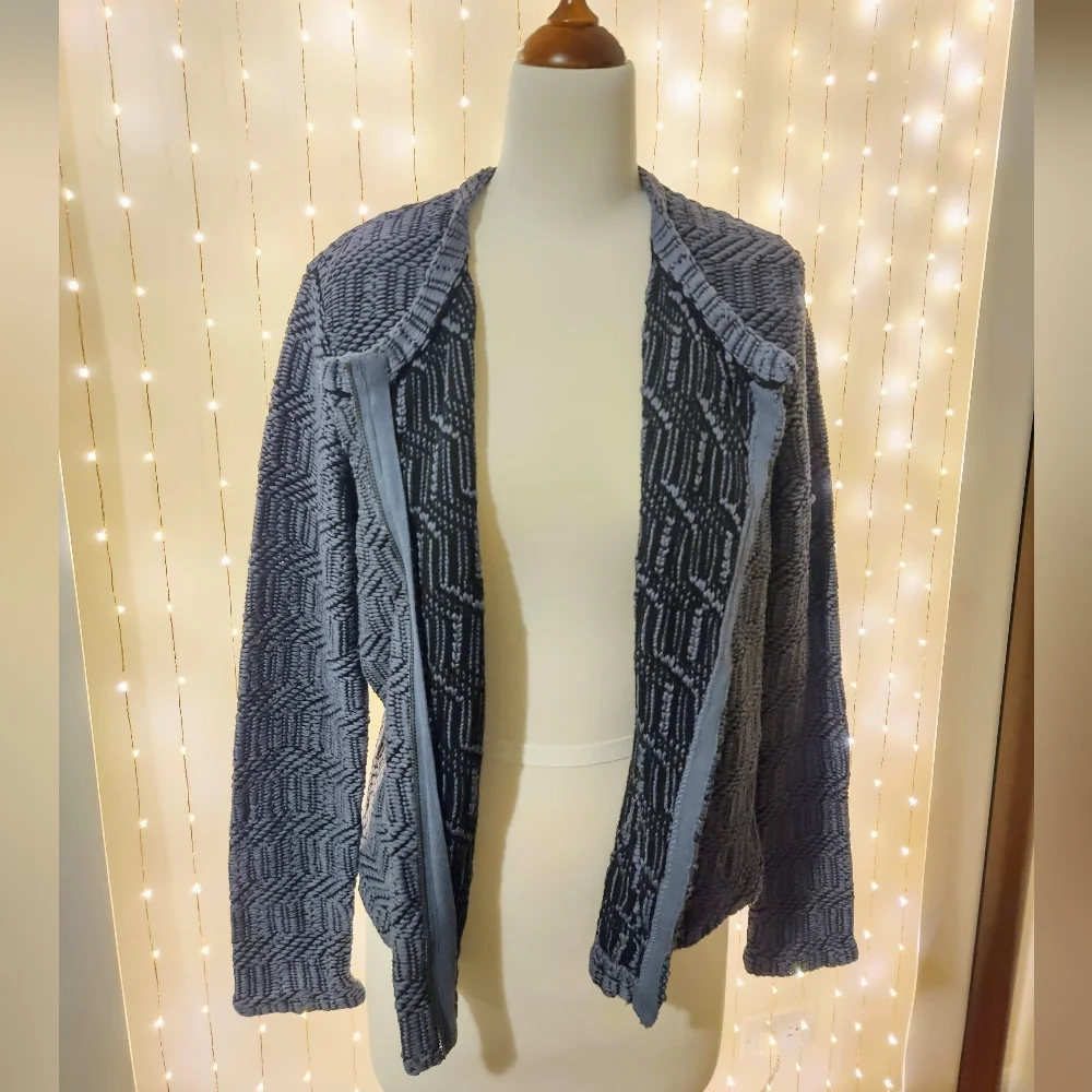 EUC Ann Taylor LOFT Maze Chunky Knit Moto Jacket in Blue Sea - Picture 7 of 12